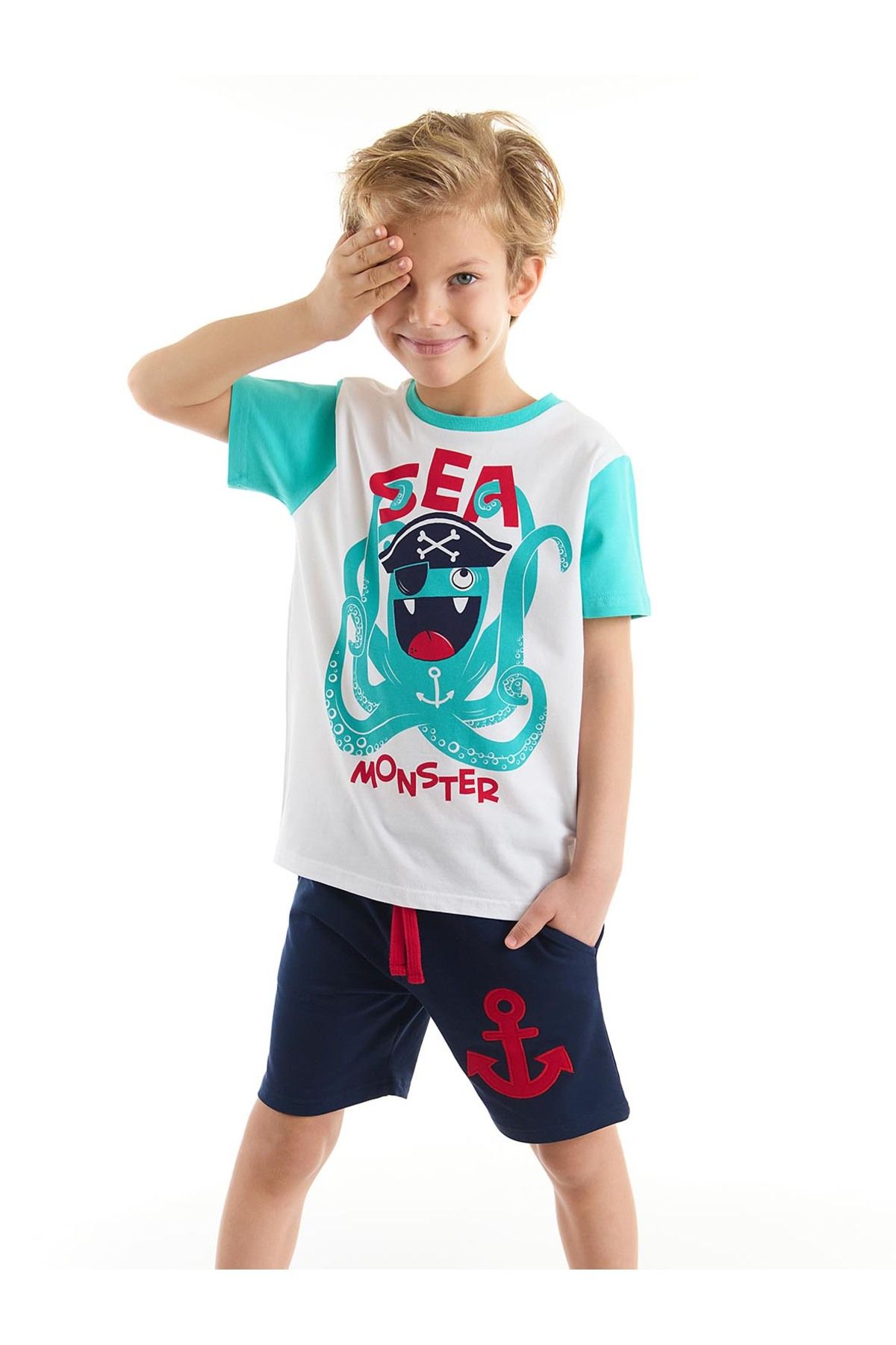 Denokids Deniz Canavarı Erkek Çocuk T-shirt Şort Takım