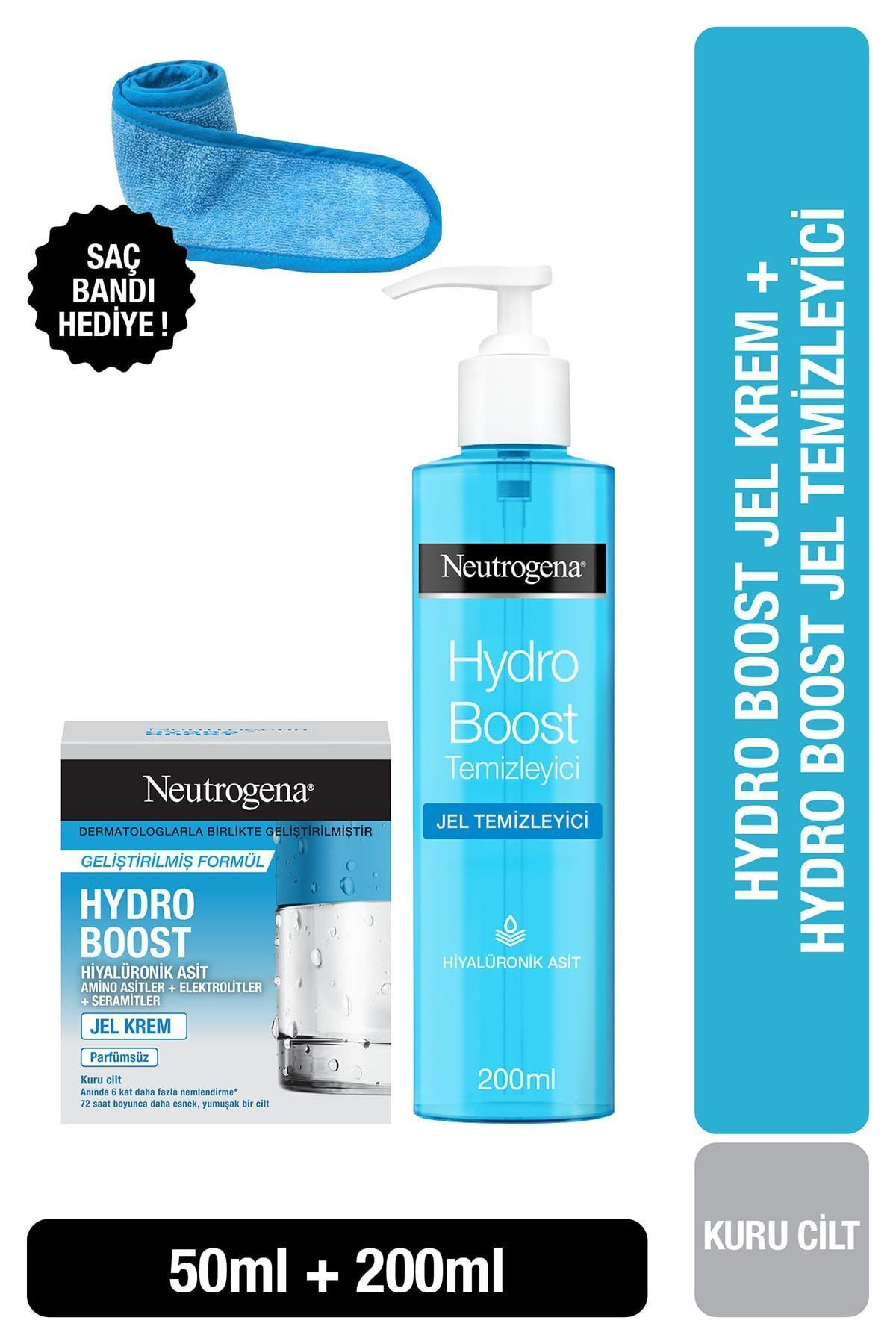 Neutrogena Hydro Boost Water Gel Temizleyici + Nemlendirici Kuru Ciltler Için + Saç Bandı.
