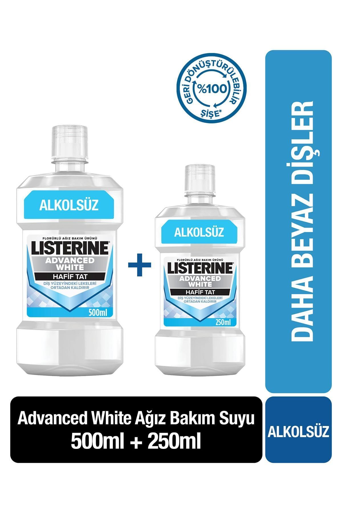 Listerine Advanced White Hafif Tat Alkolsüz Ağız Bakım Suyu 500 ml + 250 ml  Set