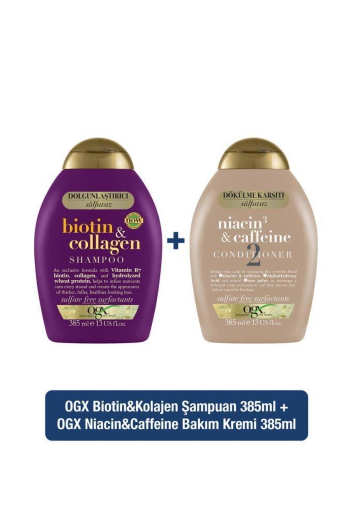 OGX Biotin Kolajen Sülfatsız Şampuan 385 ml Dökülme Karşıtı Niacin Caffein Saç Kremi 385 ml