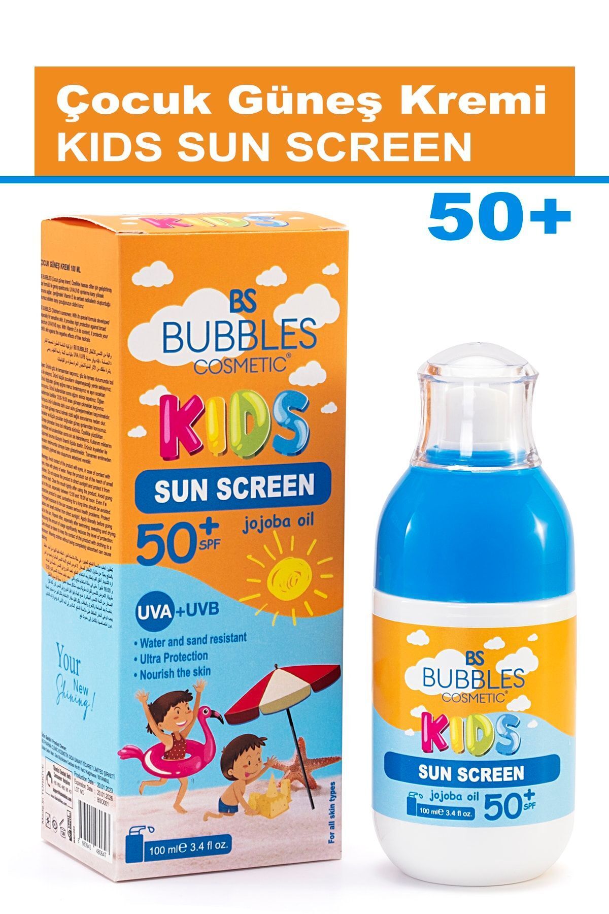 bs bubbles cosmetic Yüksek Güneş Koruyucu Çocuk Kremi Spf 50+ 100 ml