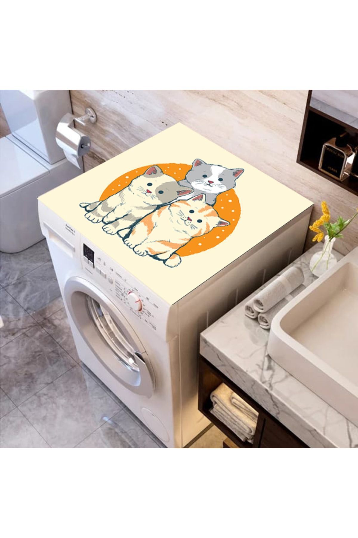 ALAMODECOR Renkli Baskılı Çamaşır Makine Örtüsü Kumaş Örtü Kediler 62cm X 100 Cm | Banyo Düzenleyici