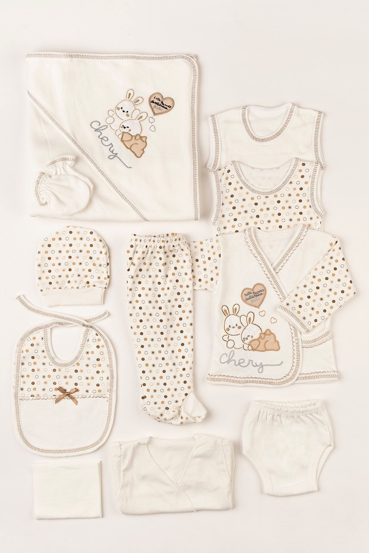 NEU KIDS Yenidoğan Kıyafetleri Bebek Kıyafetleri Pamuklu Bebek Kahverengi Tavşanlı 11'li Hastane Çıkışı