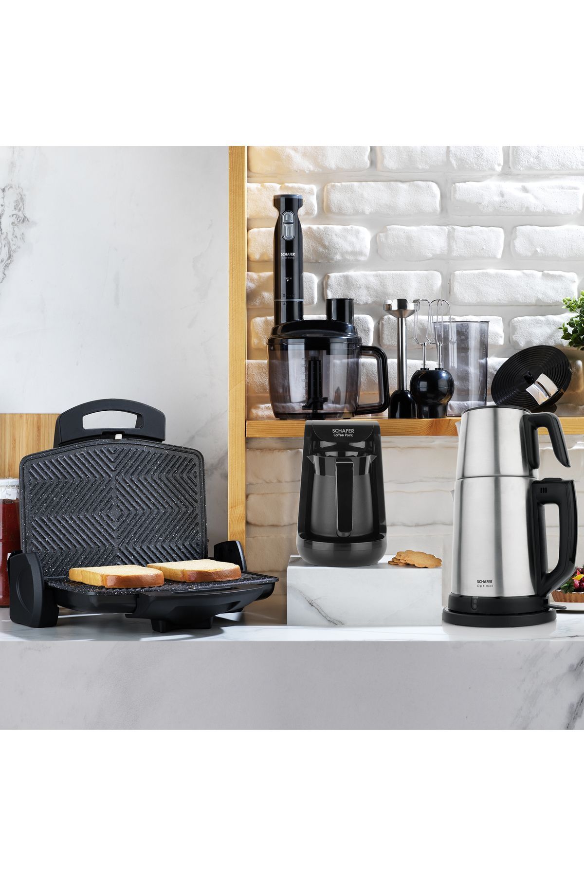 Schafer Diva Elektronik Çeyiz Seti (4'lü Set: Çay Makinesi, Tost Makinesi, Blender Set, Türk Kahve Makinesi)