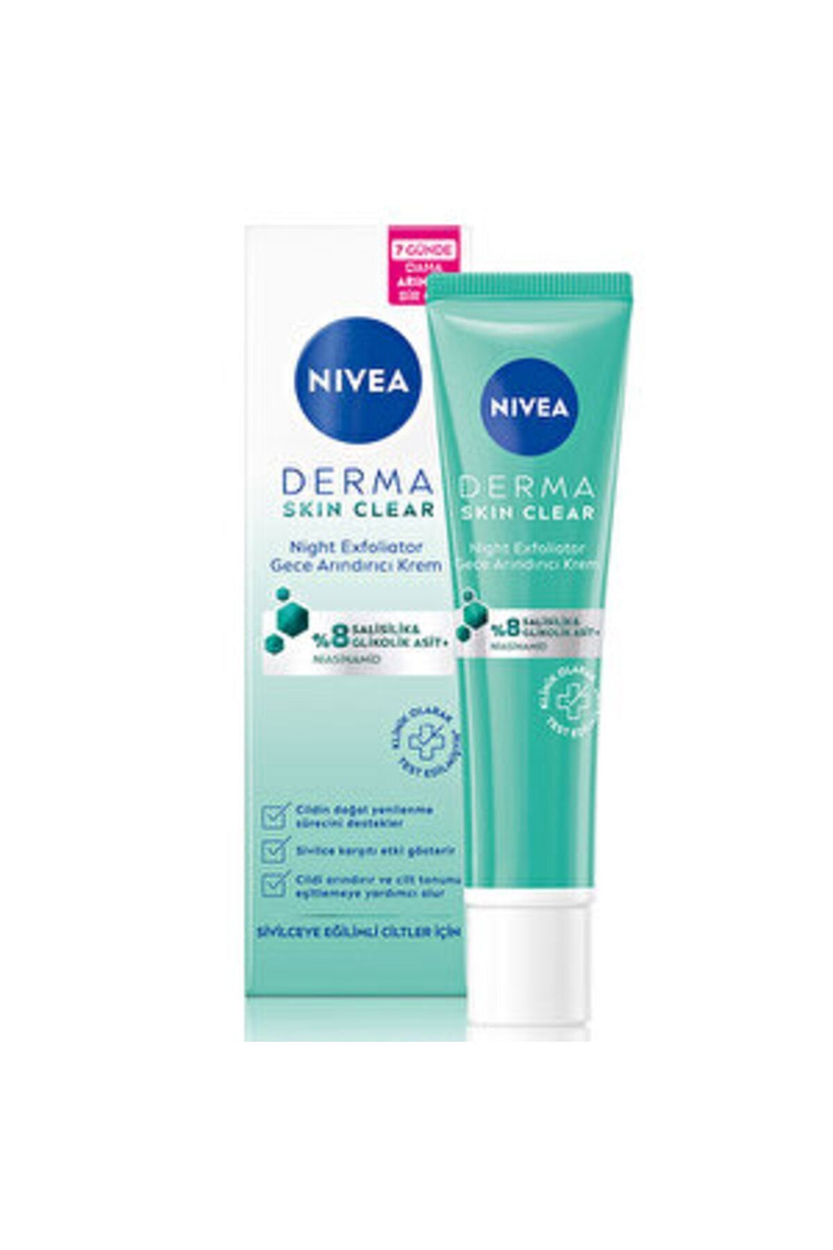 NIVEA ( 3 ADET ) Nivea Derma Skin Clear Night Exfoliator Gece Arındırıcı Krem 40 ml