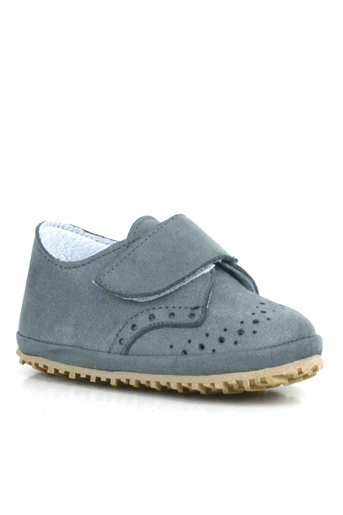 hapshoe Hakiki Deri Gri Cırtlı Bebek Patik Ayakkabı