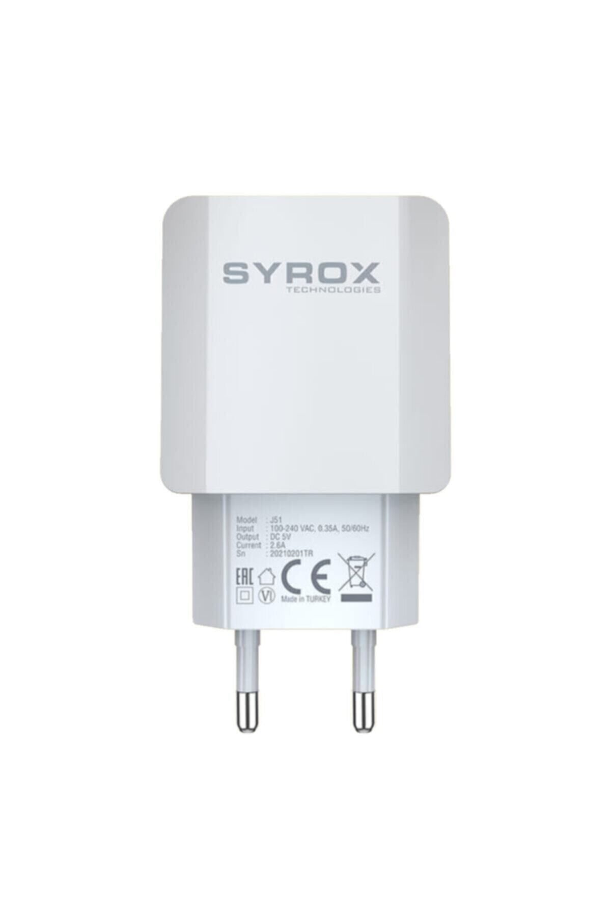 Syrox Hızlı Usb A Duvar Şarj Adaptörü (BAŞLIK) 2.6a Syx-j51 Beyaz