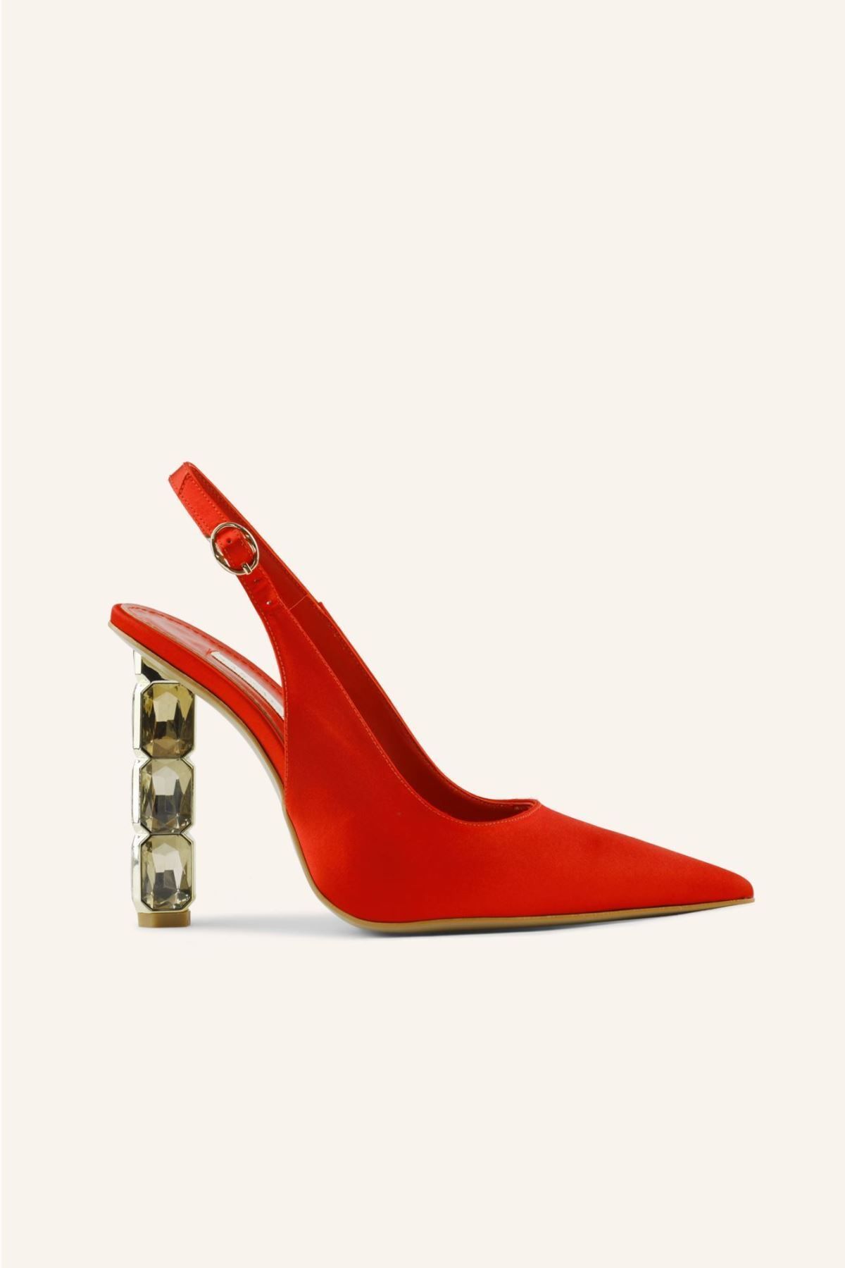 Marcatelli Kırmızı Saten Ikon Topuklu Ayakkabı