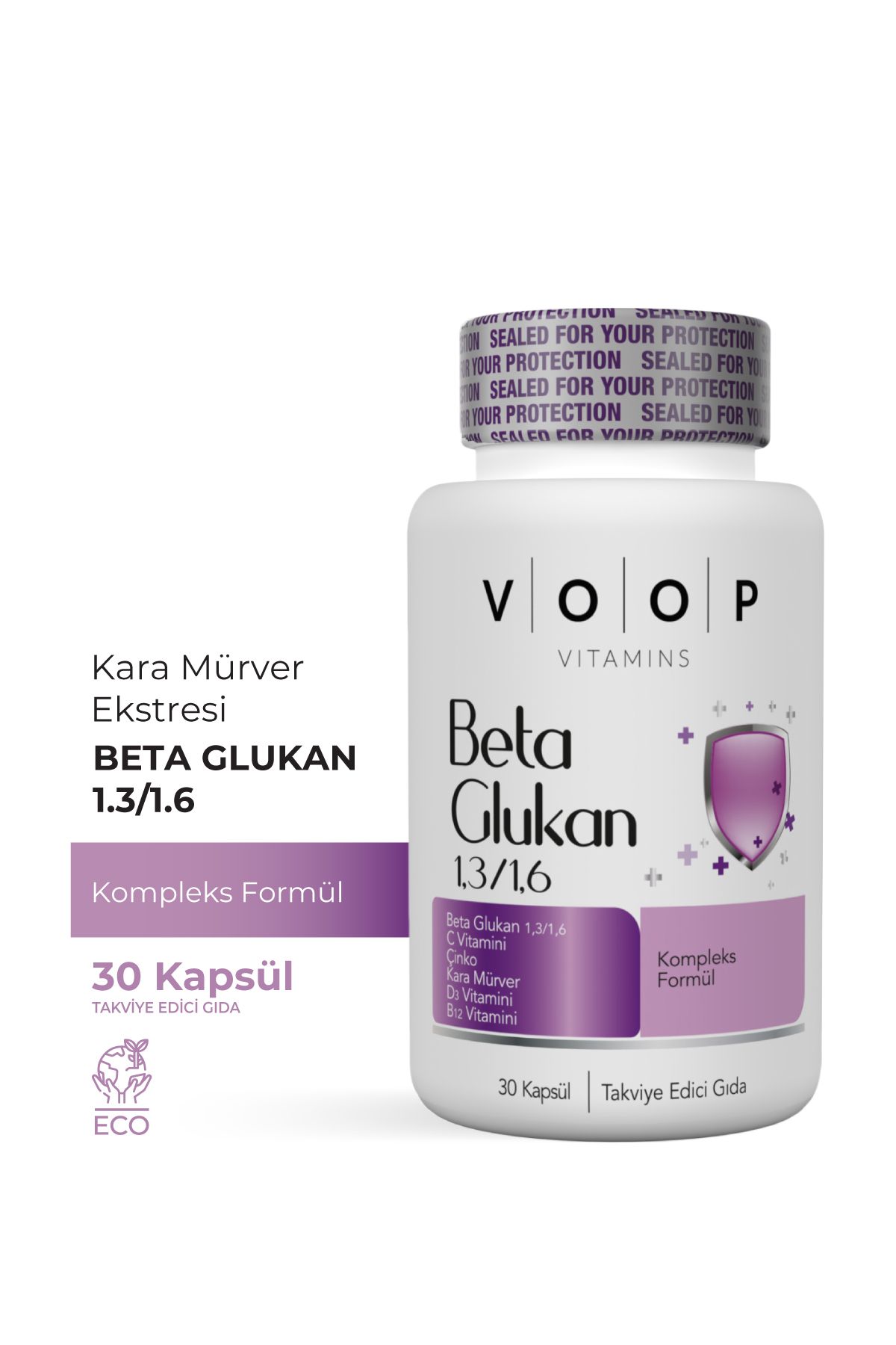 VOOP Beta Glukan Kara Mürver, C Vitamini, Çinko 30 Kapsül