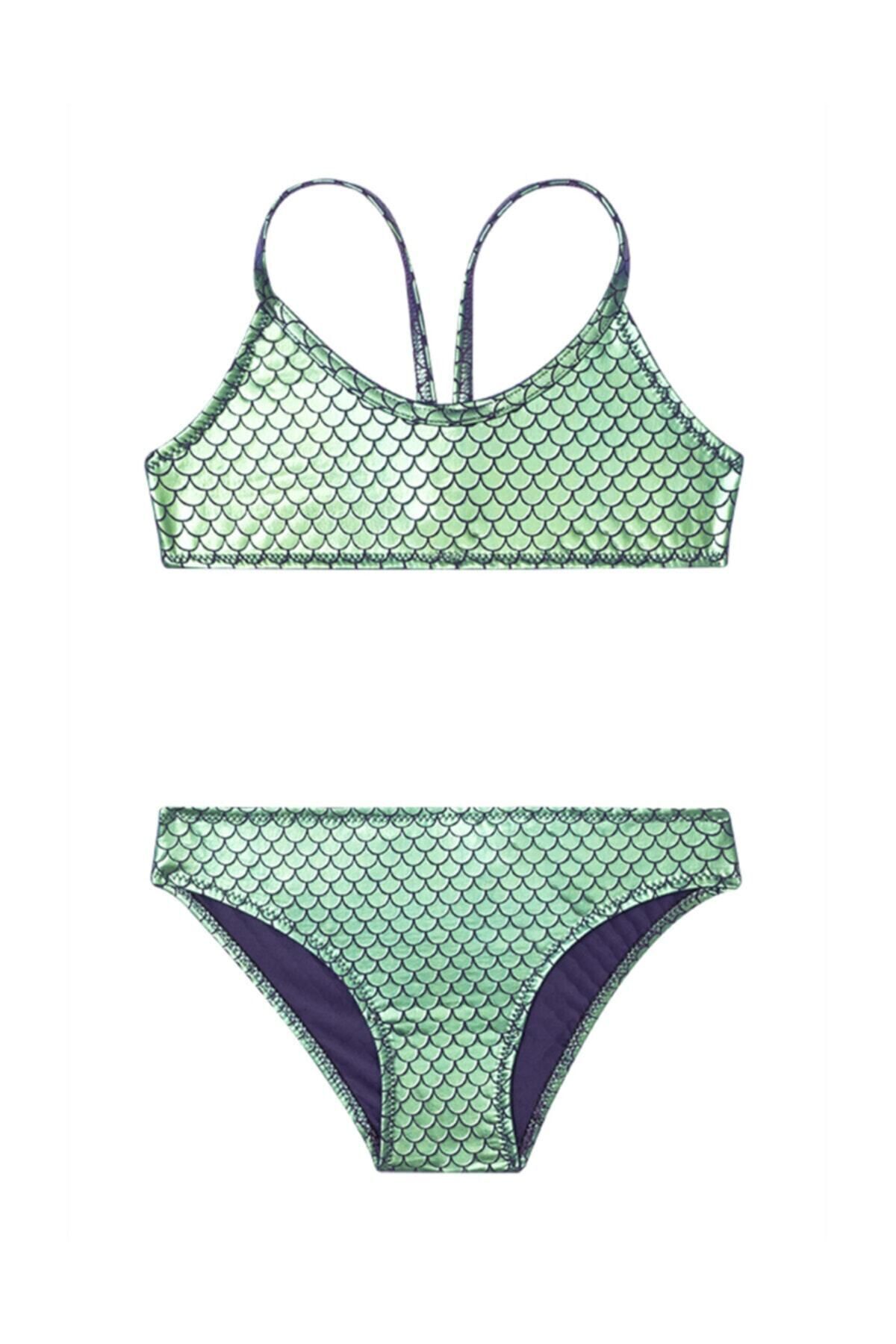 SLIPSTOP Kız Çocuk Yeşil Sırt Detaylı Çabuk Kuruyan Bikini Sm21110171