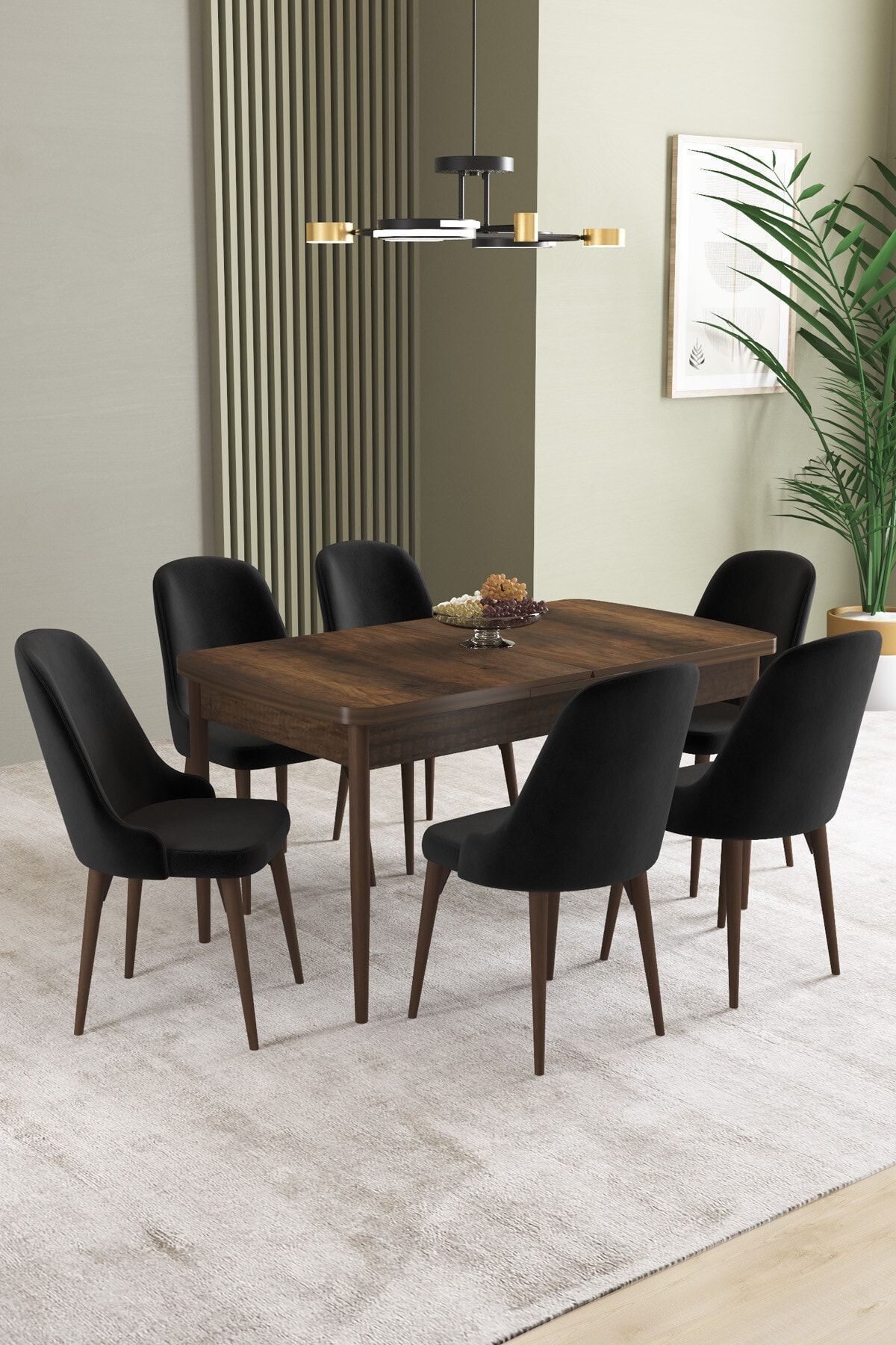 hoopsii Ikon Barok Desen 80x132 Mdf Açılabilir Yemek Masası Takımı 6 Adet Sandalye