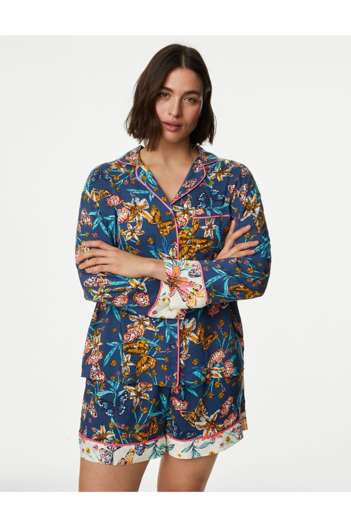 Marks & Spencer Kelebek Desenli Uzun Kollu Pijama Üstü
