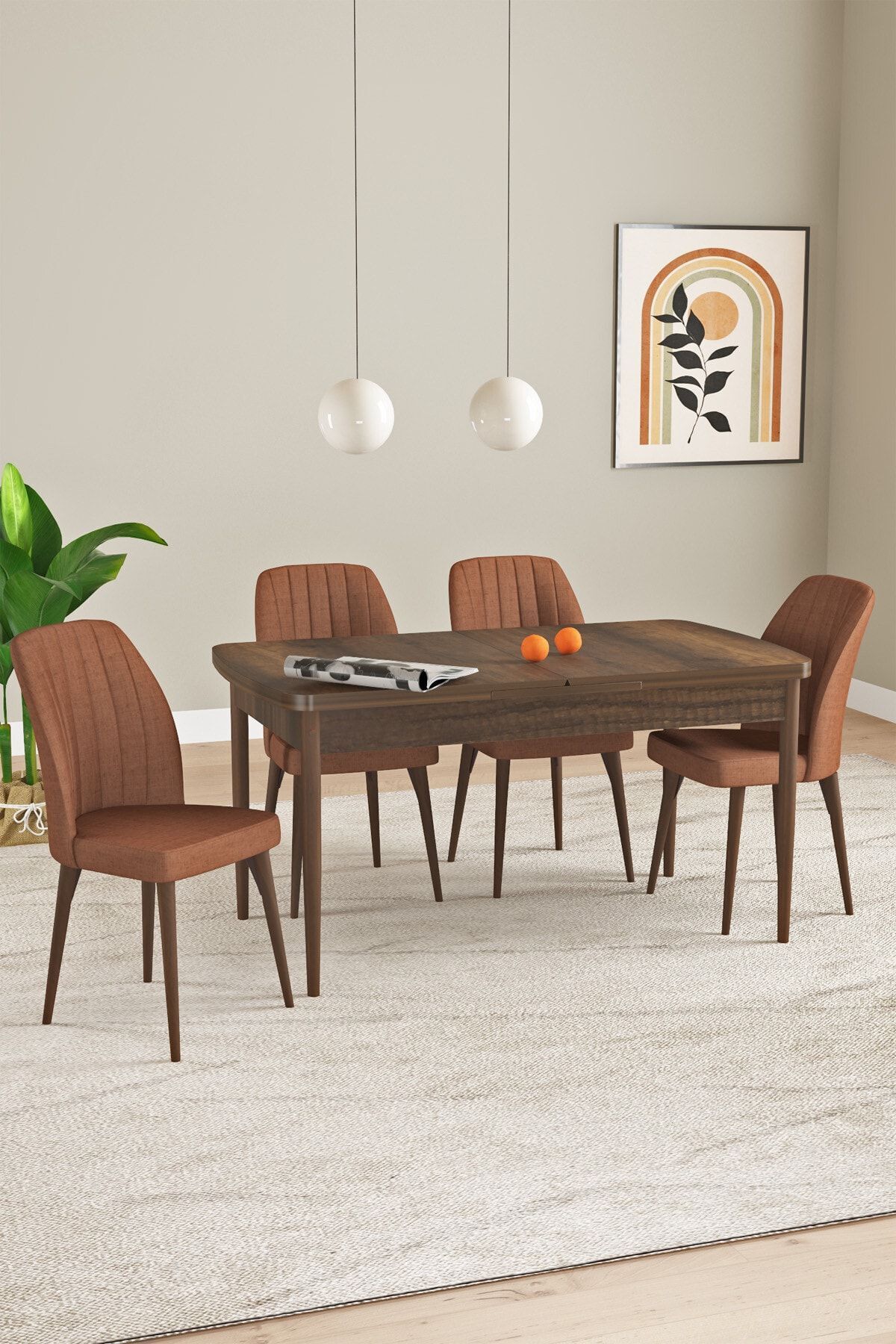 hoopsii Elis Barok Desen 80x132 Açılabilir Yemek Odası Takımı 4 Adet Sandalye