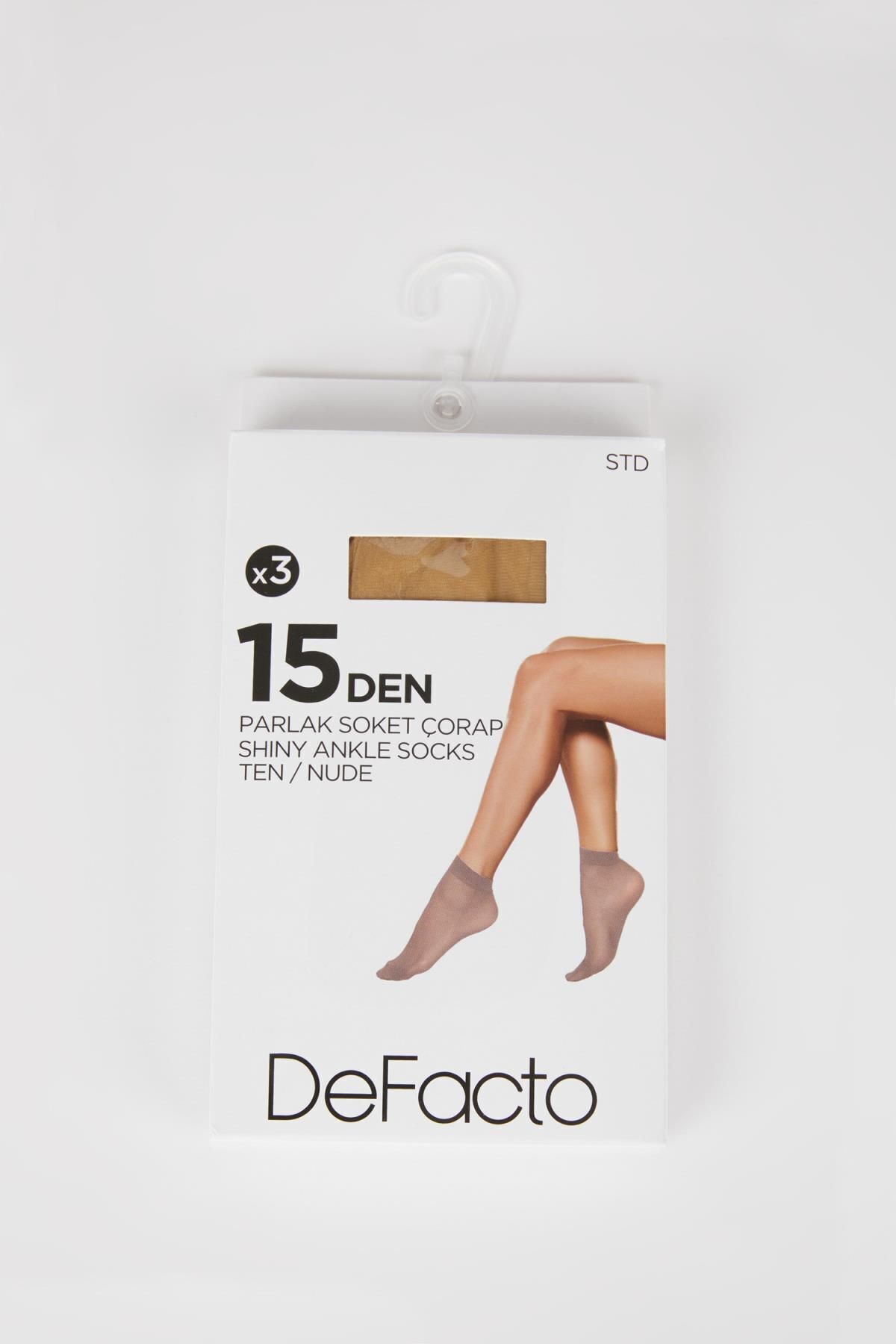 Defacto 15 Den Fit Kadın 3'lü Kısa Ince Çorap B5882axns