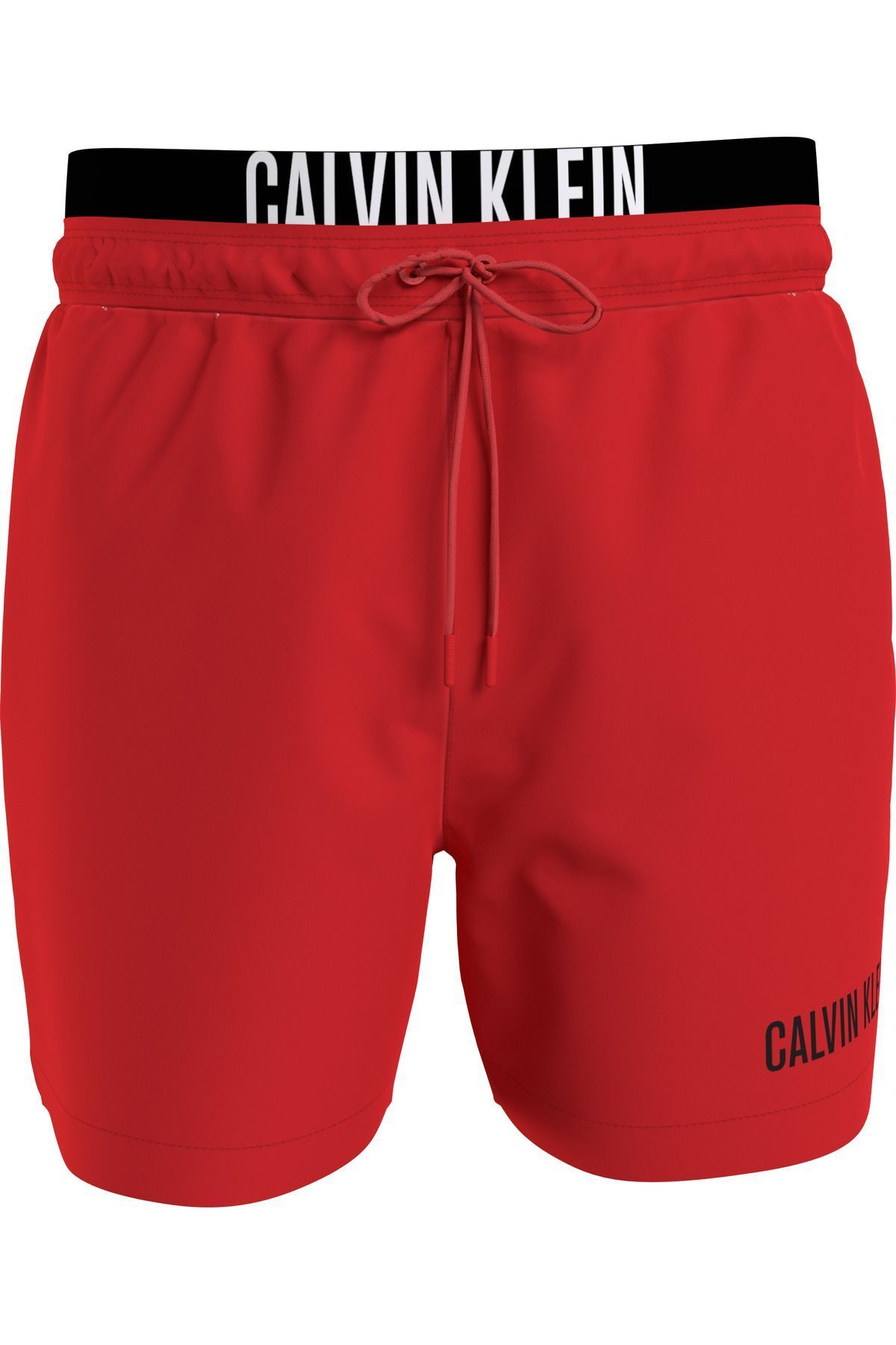 Calvin Klein Erkek Marka Logolu Çabuk Kuruyan Polysterli  Plaj Ve Deniz Kullanıma Uygun Kırmızı-Siyah Deniz Şortu