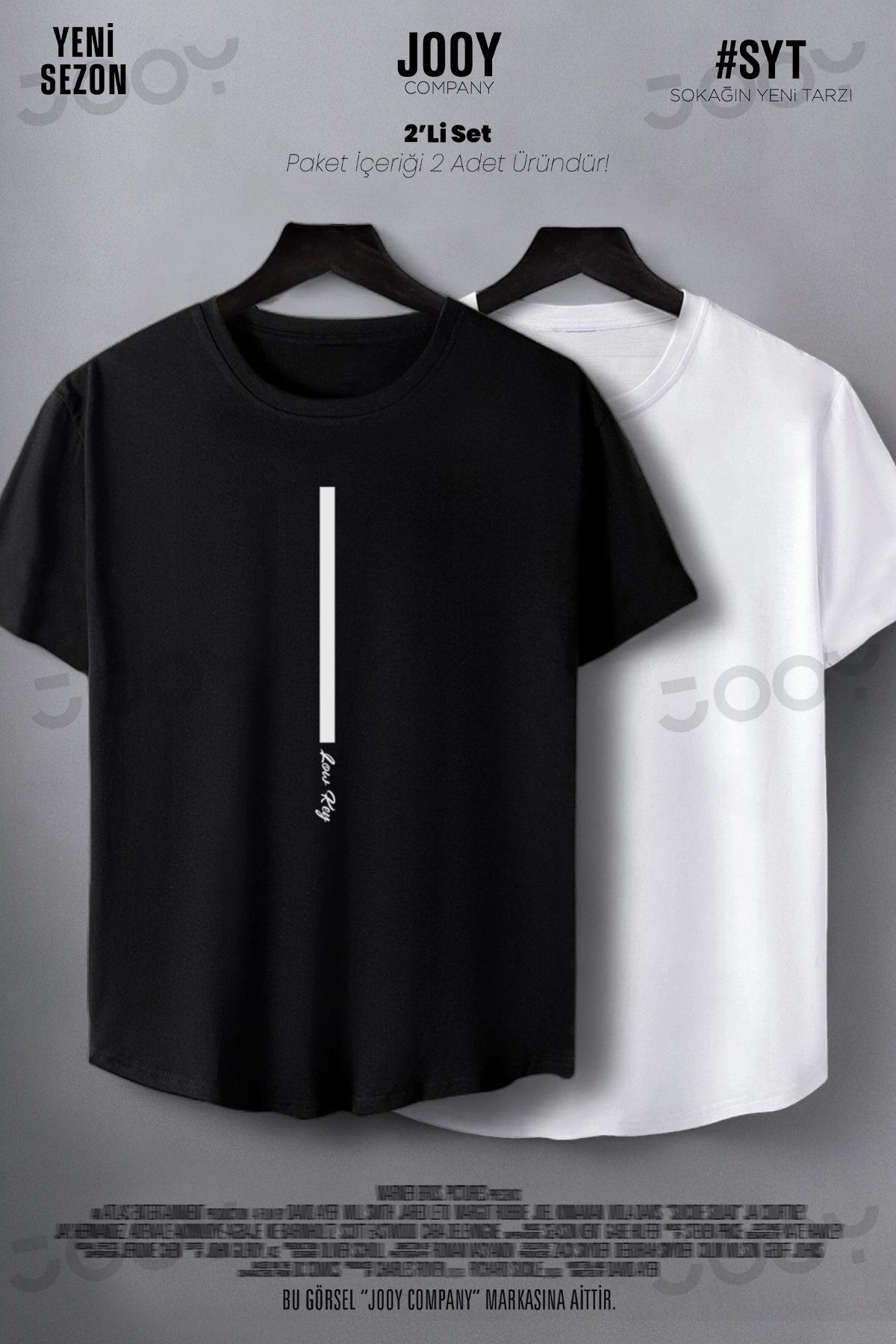 Jooy Company Low Key Baskılı Siyah Beyaz Oval Kesim Slim Fit Tshirt 2'li Set