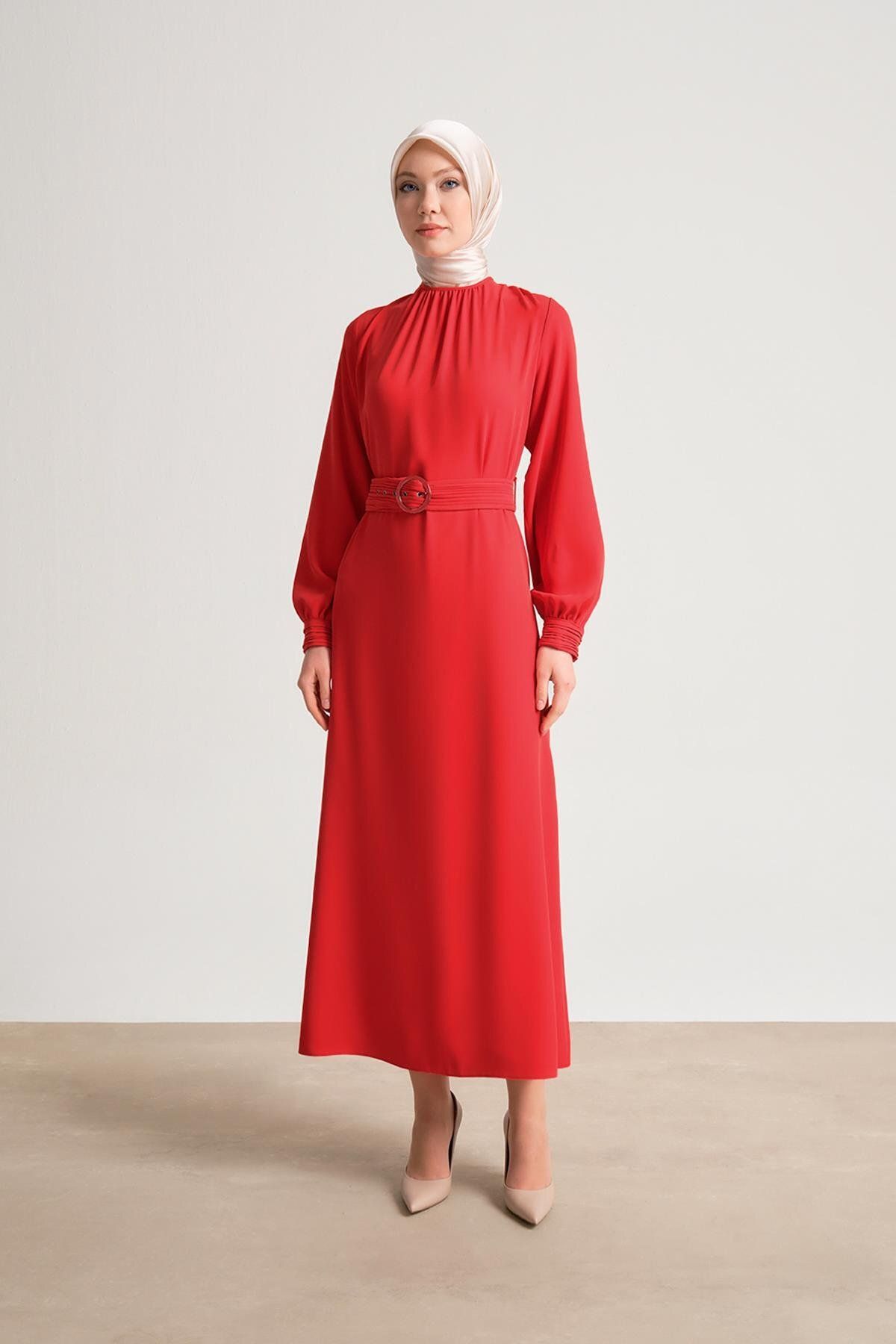 Armine Pilise Detaylı Elbise 24y9721 Kırmızı