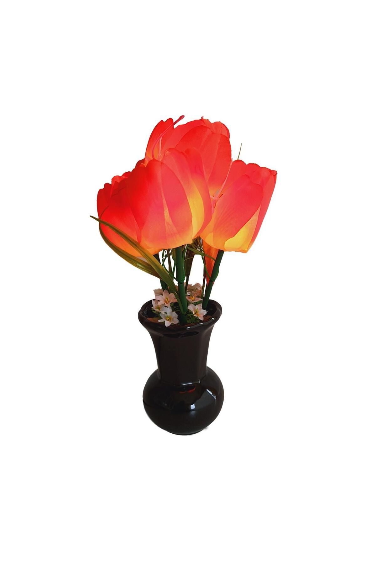 Hasyılmaz 90'lar Temalı Dekoratif Işıklı Yapay Çiçek 27cm (kırmızı-turuncu Lale)