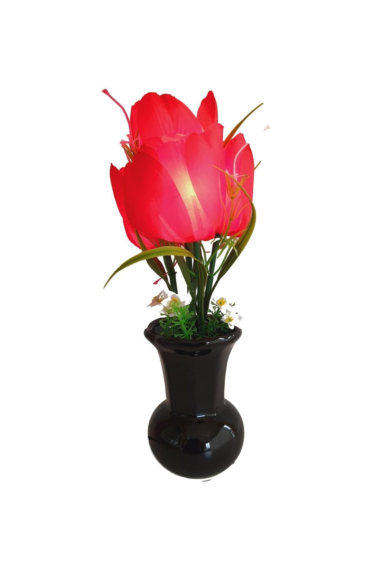 Hasyılmaz 90'lar Temalı Dekoratif Işıklı Yapay Çiçek 27cm (kırmızı Lale)