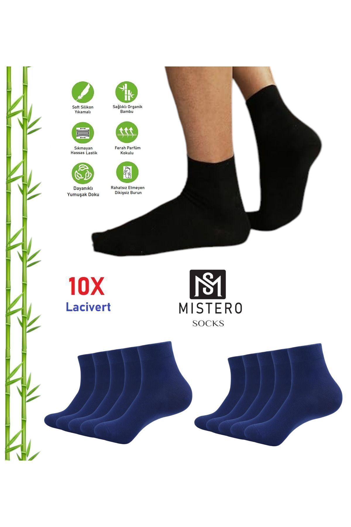 MISTERO SOCKS Bambu 10 Çift Kısa Konç Unisex Çorap Dikişsiz