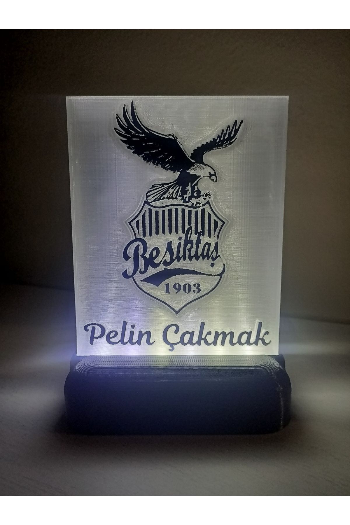 DÖNÜŞÜM ATÖLYESİ Kişiye Özel İsimli Beşiktaş Taraftar Logolu Dekoratif Led Lamba Kablolu Adaptörlü Geri Dönüşüm PET