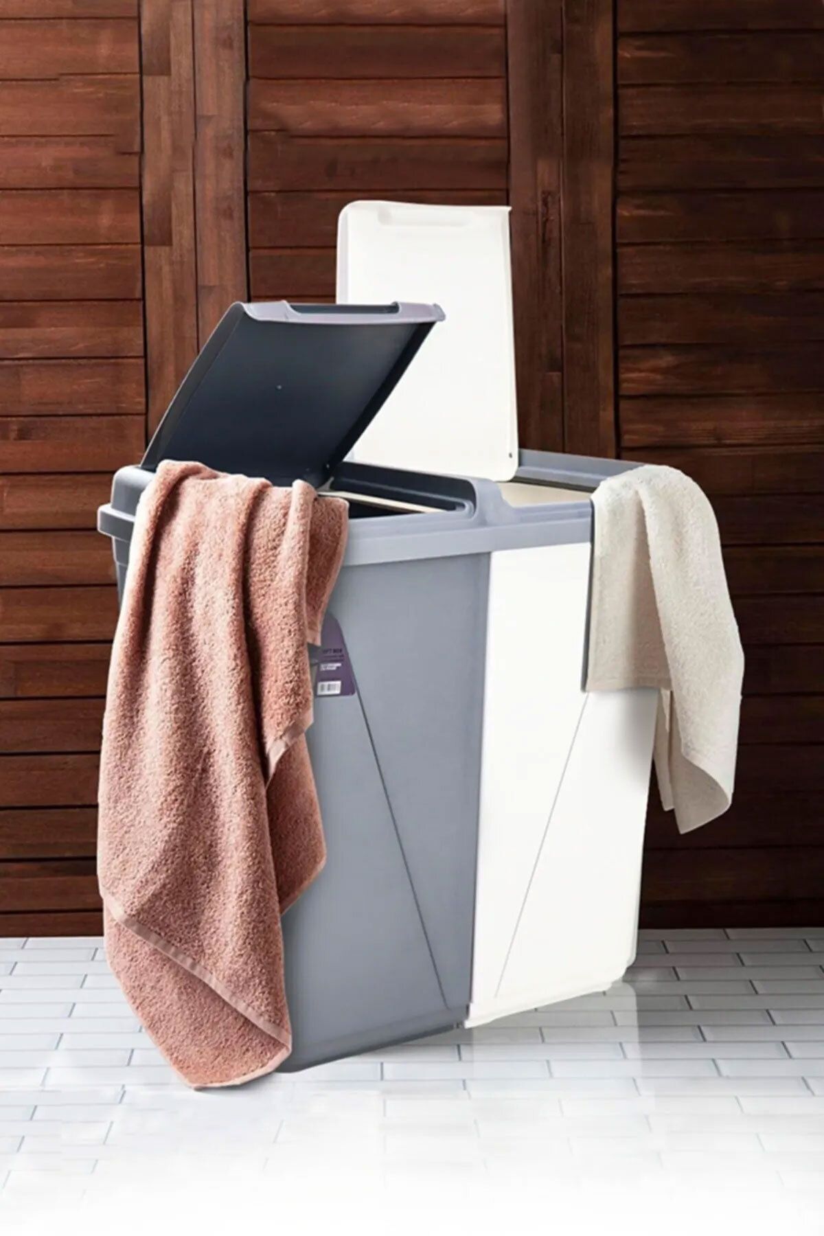 Arsimo 2'li Kirli Çamaşır Sepeti | Iki Bölmeli Renkli - Beyaz Banyo Çamaşır Sepeti Colormatik | 45 45 90 Lt