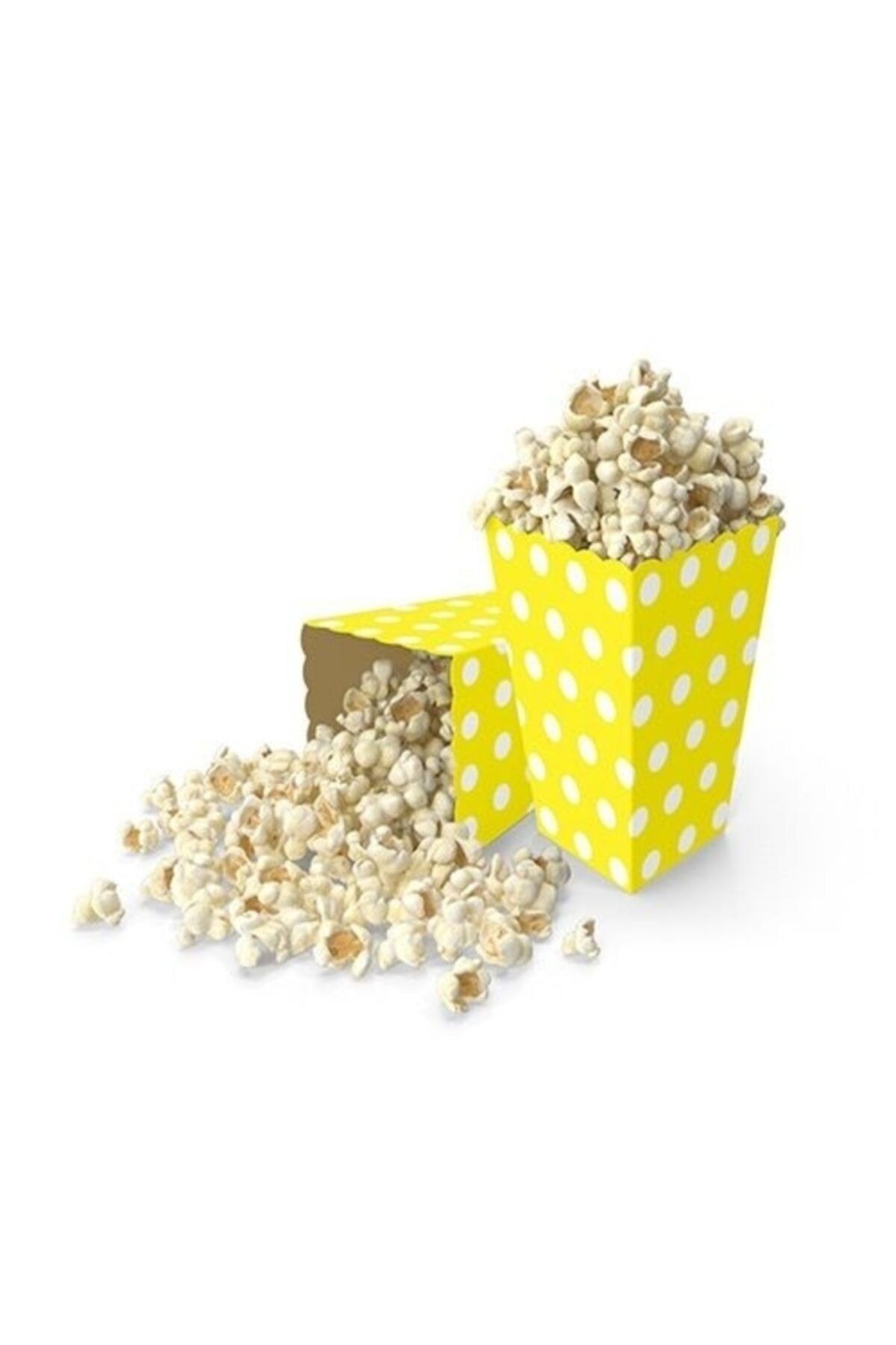 Parti Dolabı Popcorn Kutusu Çerez Kutusu Cips Kutusu 8'li Paket Puantiyeli Sarı