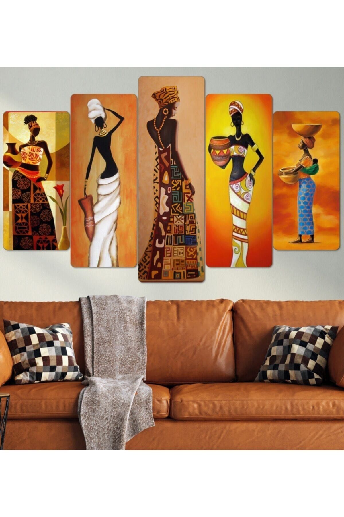 hanhomeart Afrikalı Kadınlar Parçalı Ahşap Duvar Tablo Seti