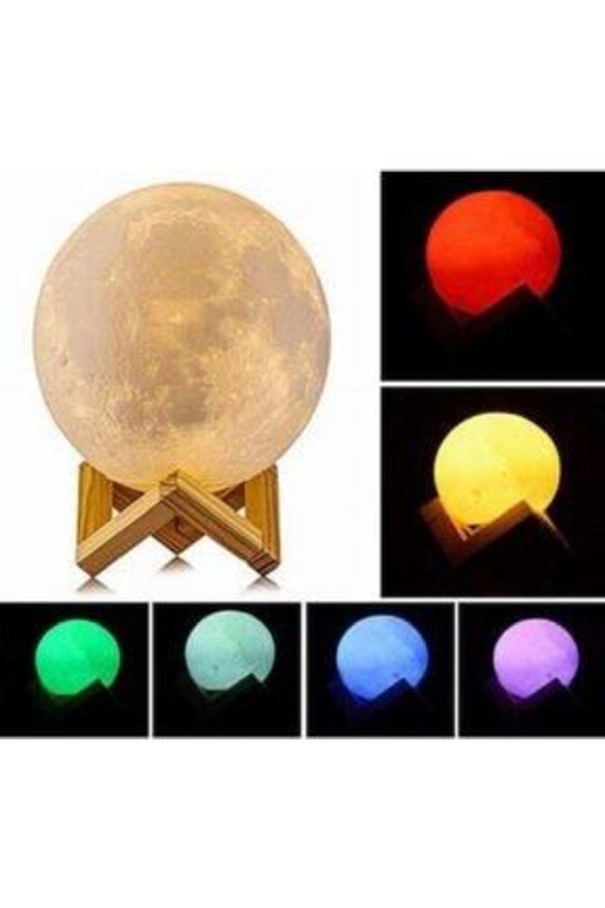 PiCare 3d Moonlight Dokunmatik 5 Farklı Renk Değiştiren Dekoratif Dolunay Ay Küre Gece Masa Lambası