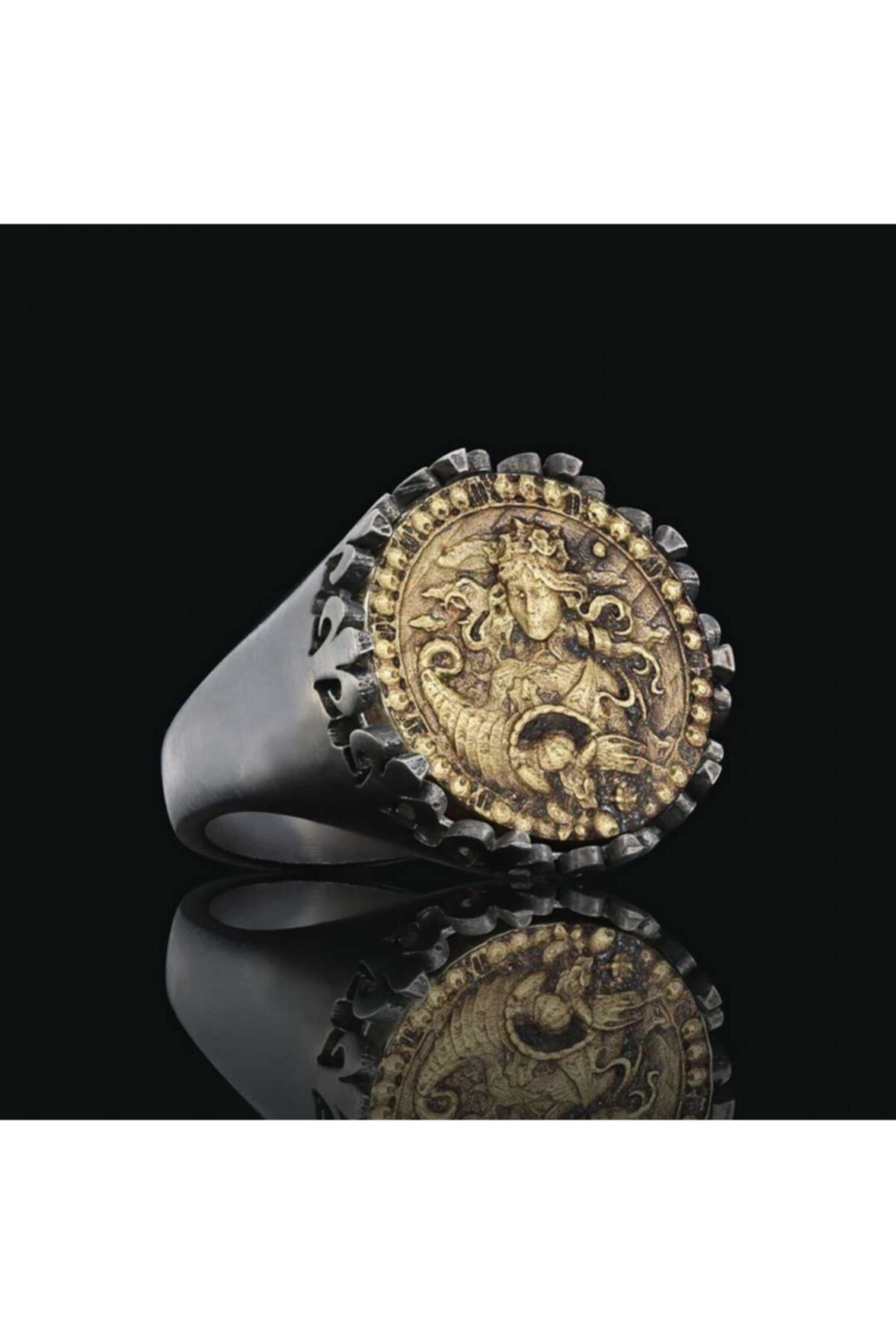 ELMAS İŞ Başak Burcu Özel Tasarım 925 Ayar Gümüş Üzeri Siyah Rodyum Kaplama Koleksiyon Yüzük