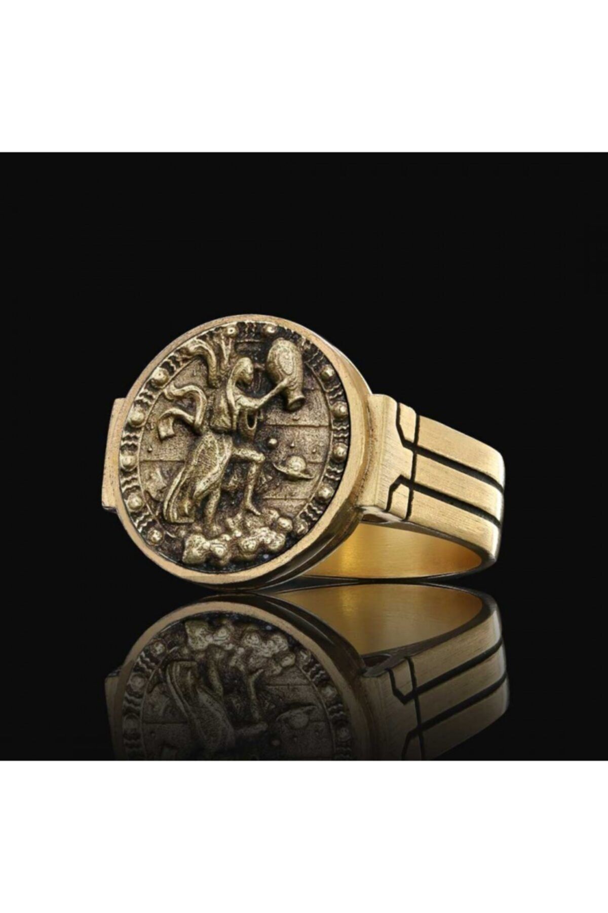 ELMAS İŞ Kova Burcu Tasarım 925 Ayar Gümüş Üzeri Altın Kaplama Koleksiyon Yüzük