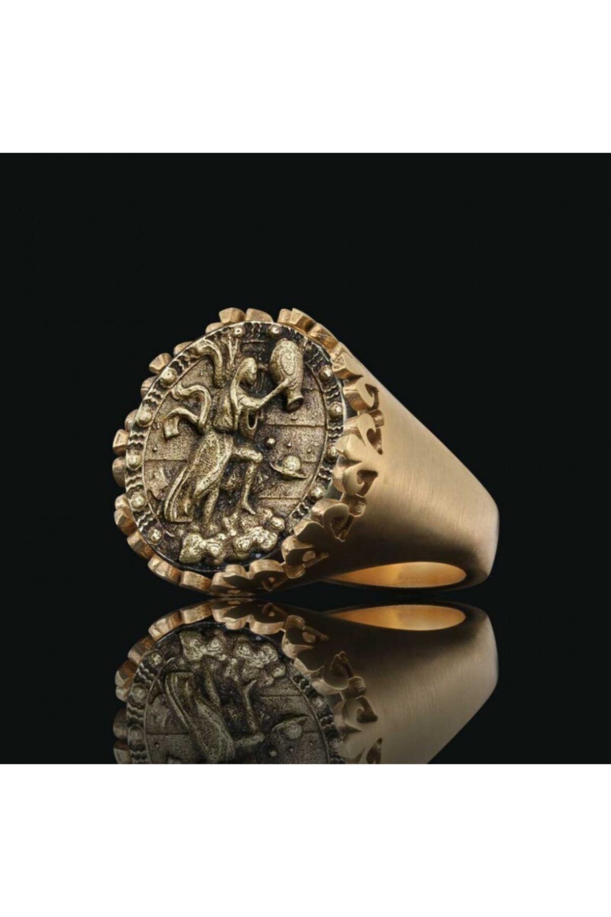 ELMAS İŞ Kova Burcu Özel Tasarım 925 Ayar Gümüş Üzeri Altın Kaplama Koleksiyon Yüzük