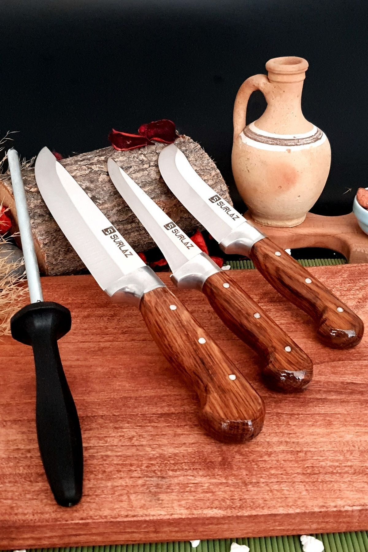 SürLaz Sürmene Keskin Bıçak Seti 3'lü Mutfak Bıçakları Sürmene Bileyici