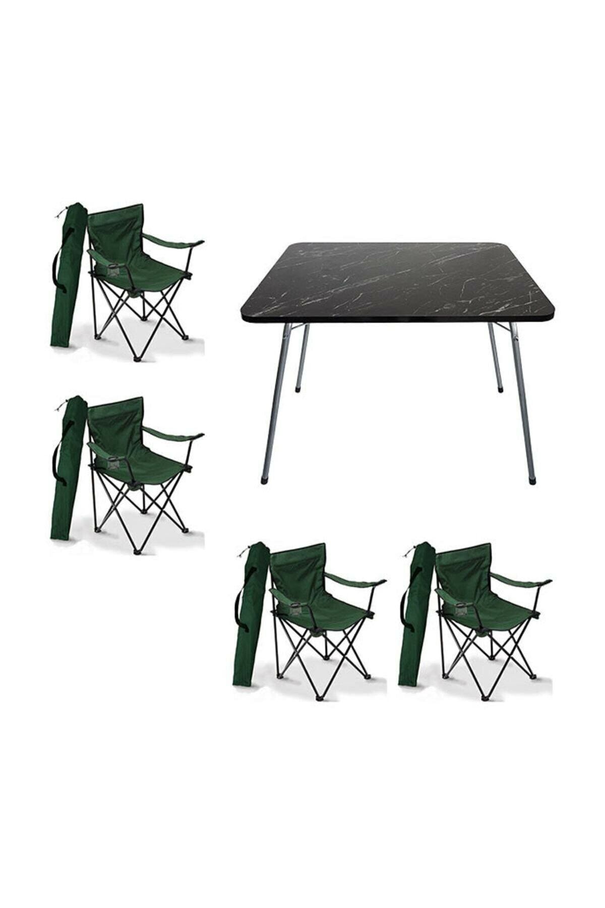 Mocca Style 4 Adet Kamp Sandalyesi Yeşil + Katlanır Granit Masa