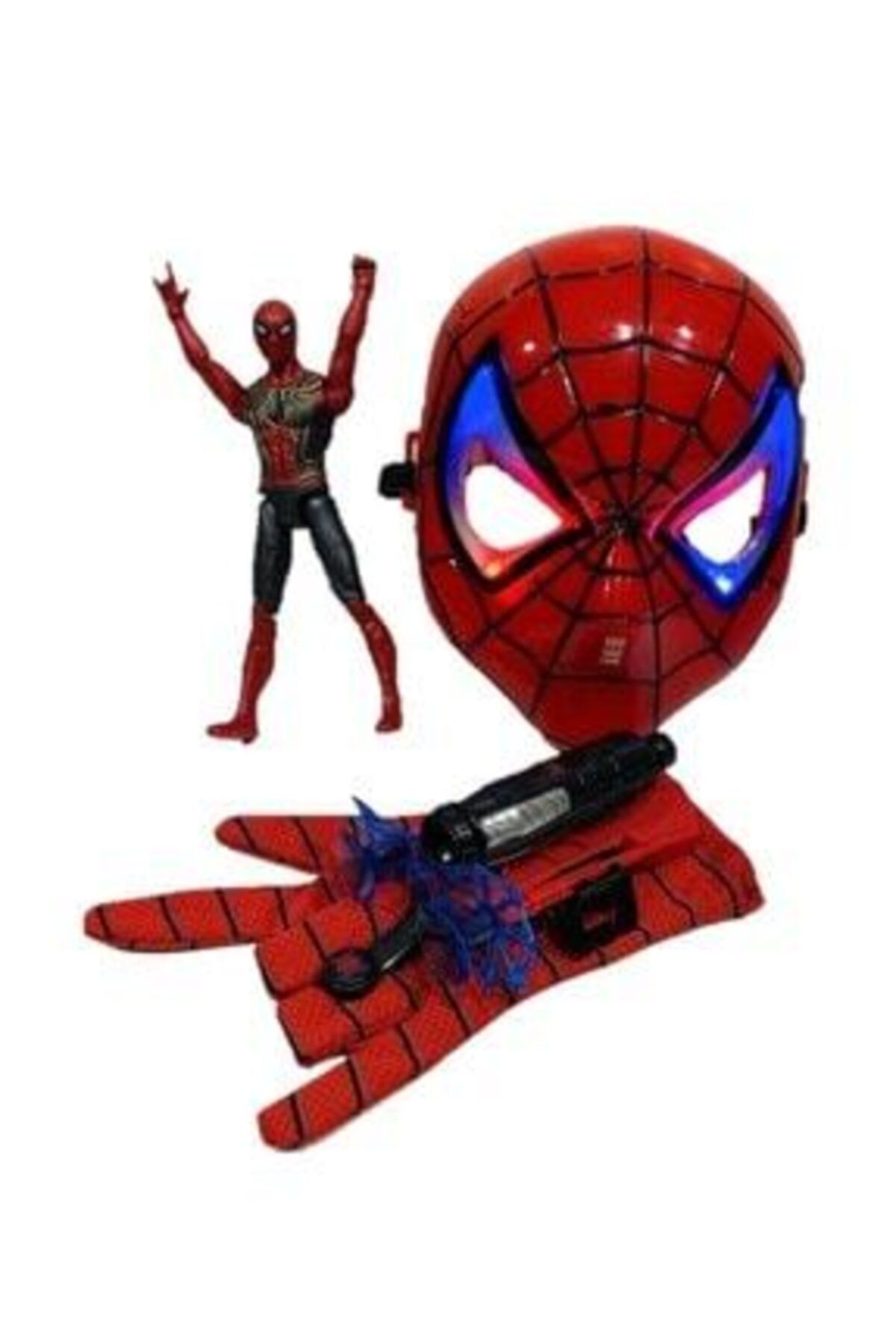 Spiderman Ağ Atan Eldiven Işıklı Maske 18 Cm Işıklı Figür 3 Lü Set Oyuncak