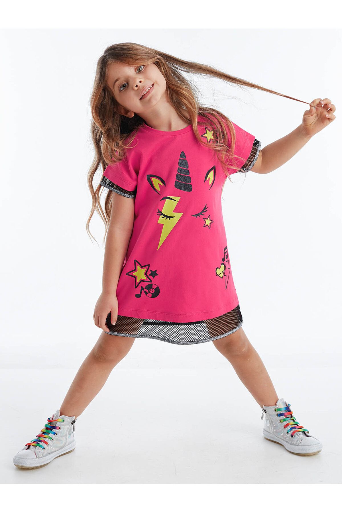 MSHB&G Unicorn Rock Fuşya Kız Çocuk Elbise