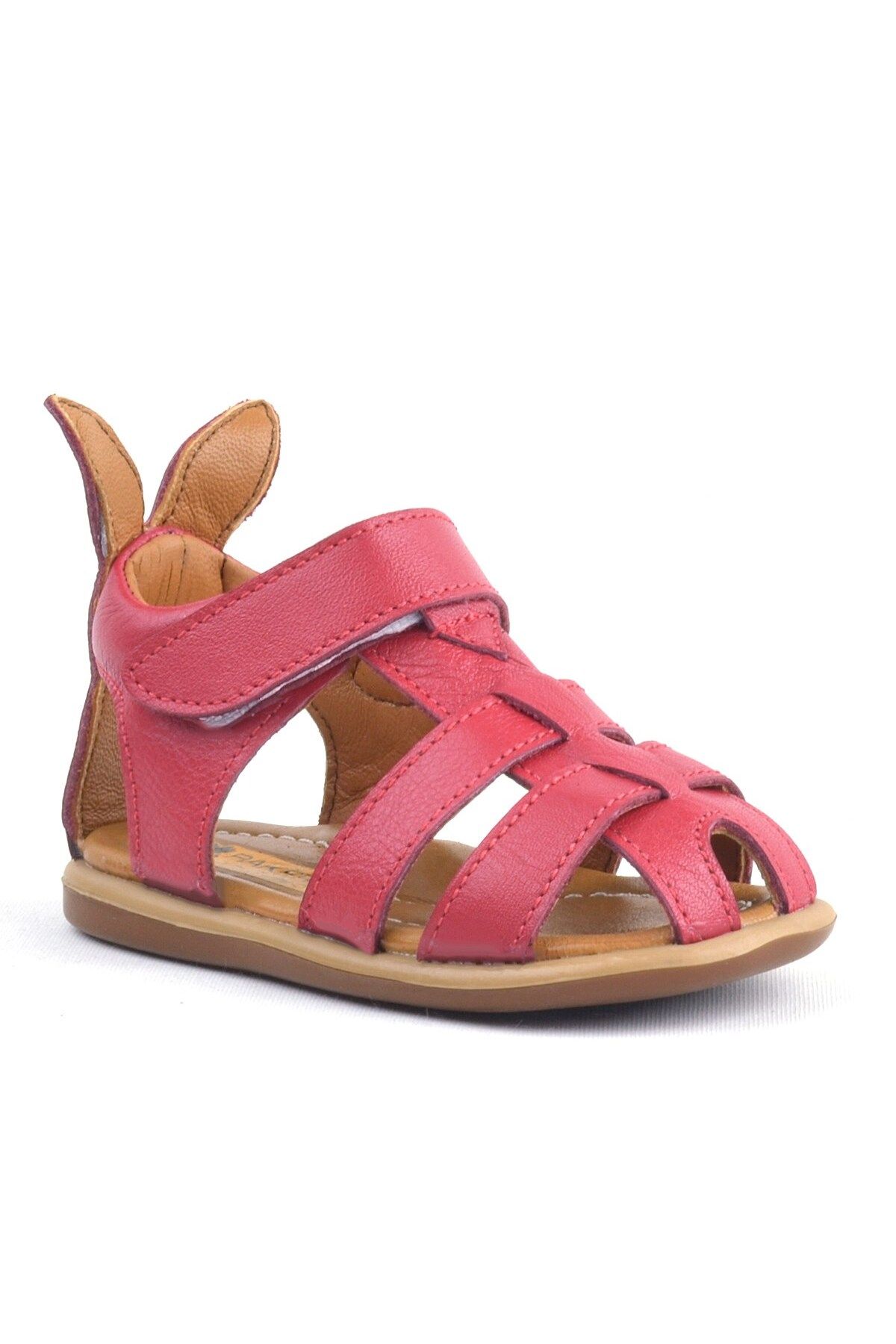 Rakerplus Bunny Hakiki Deri Kırmızı Cırtlı Bebek Sandalet
