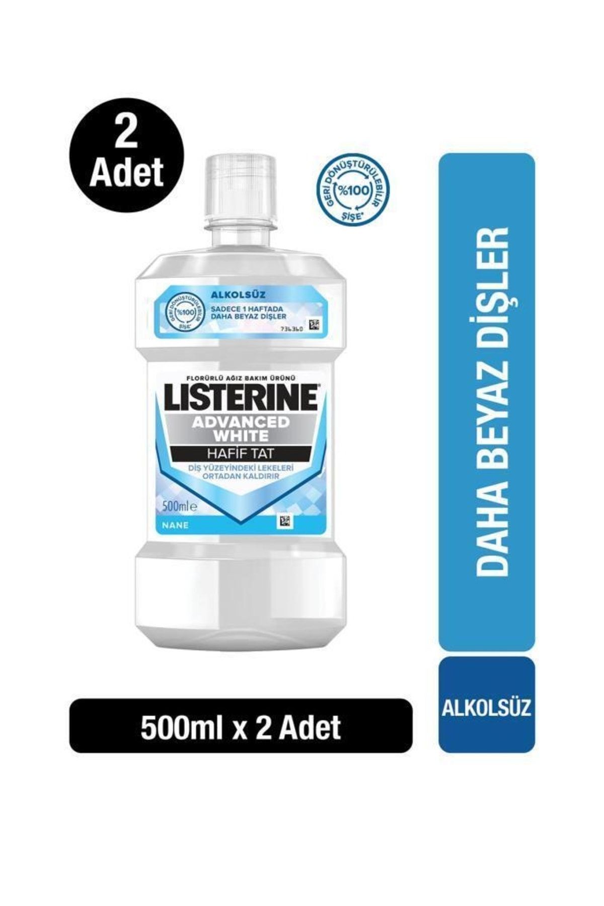 Listerine Advanced White Hafif Tat Alkolsüz Ağız Bakım Suyu 500 ml X2