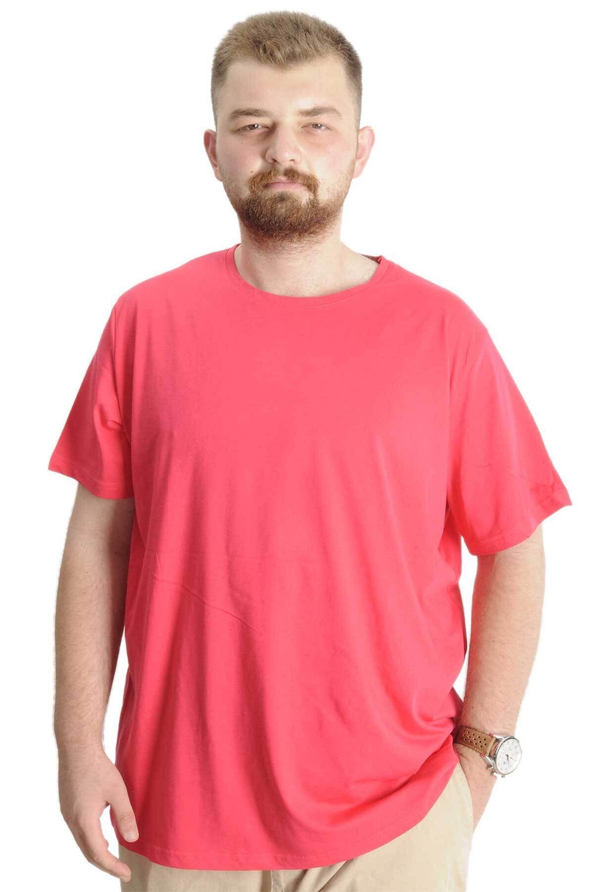 Modexl Mode Xl Büyük Beden Erkek T-shirt Basic 20031 Mercan