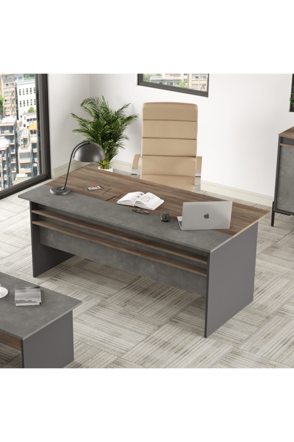 Yurudesign Vista A Ofis Masası 180cm*90cm Kahve-Beton-Antrasit VS1-CGA