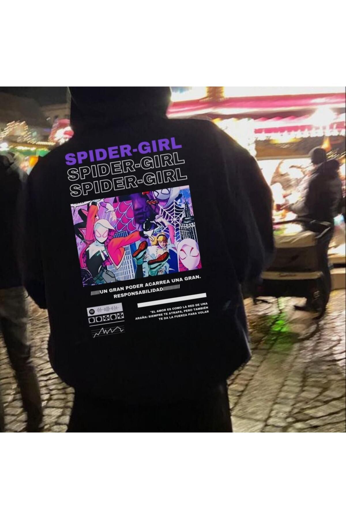 Touz Moda Unisex Spider Girl Sweatshirt Siyah