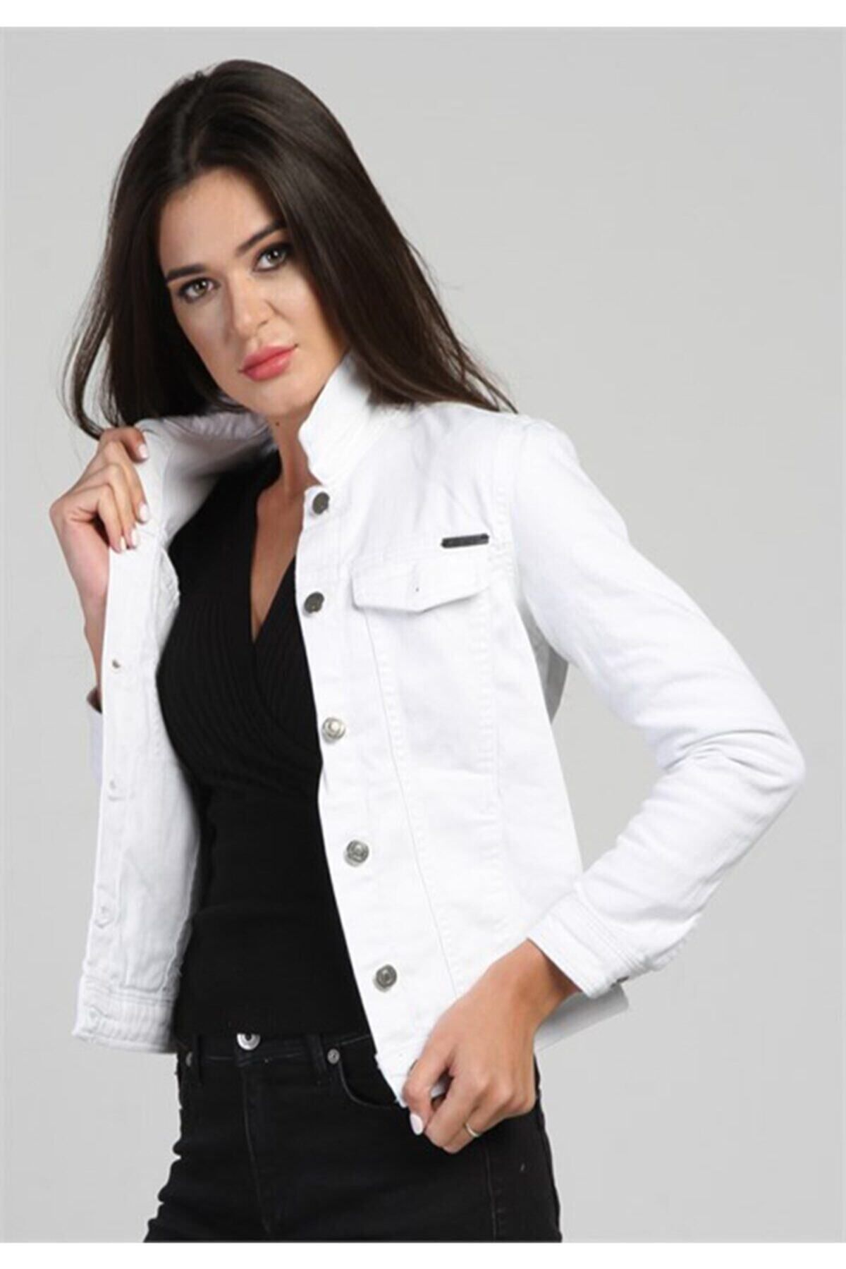 eGs Kadın Beyaz Stil Kot Ceket