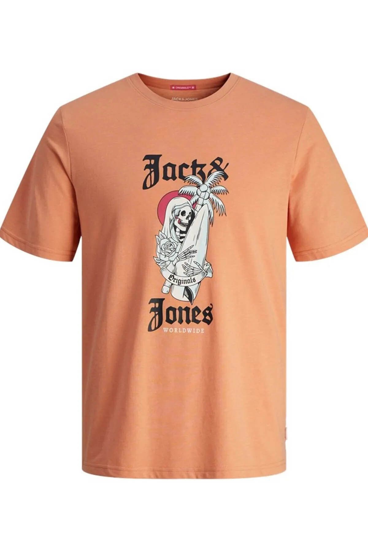 Jack & Jones Erkek T-shirt Somon 12255192 Jorcoconut Skull Tee Ss Crew Neck Ln