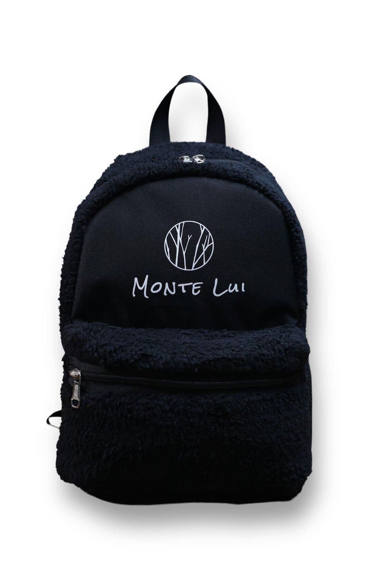 Monte Lui Çanta Modelleri, Mnt3637 Peluş Sırt Çantası Siyah, Kadin Canta, Canta