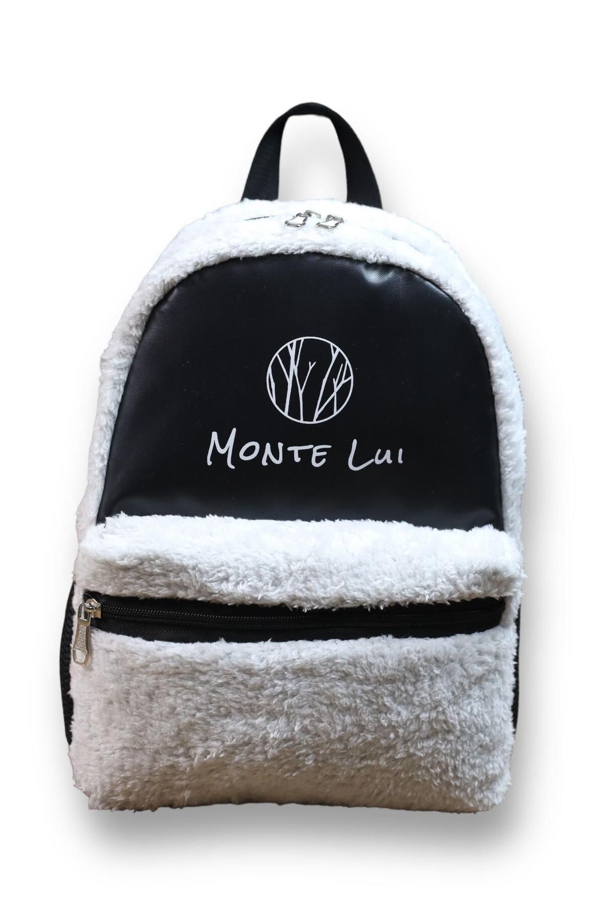 Monte Lui Çanta Modelleri, Mnt3637 Peluş Sırt Çantası Beyaz, Kadin Canta, Canta