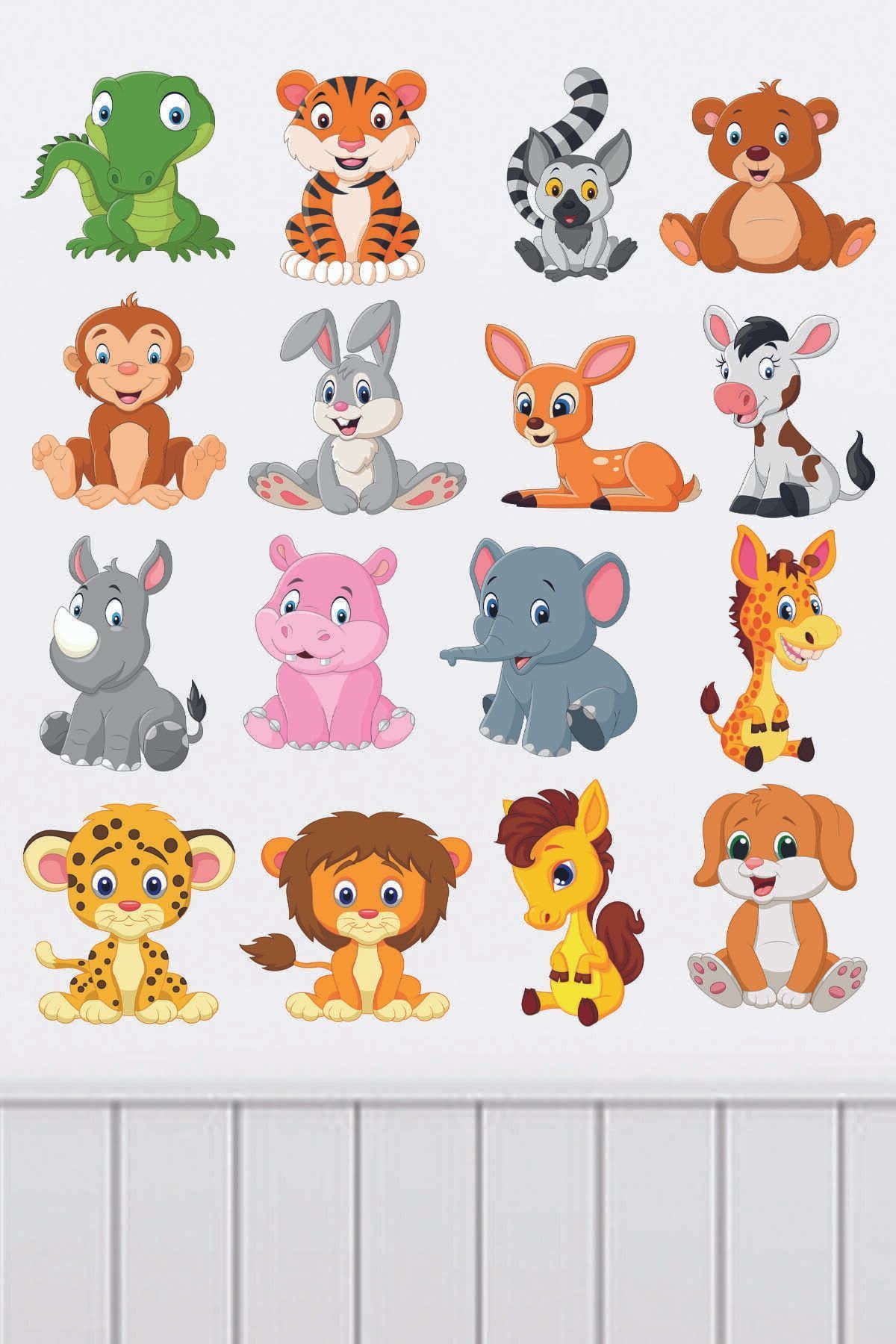 Sepet Yıldızı Sevimli Minik Hayvanlar Çocuk Odası Duvar Sticker Seti 95x80 Cm