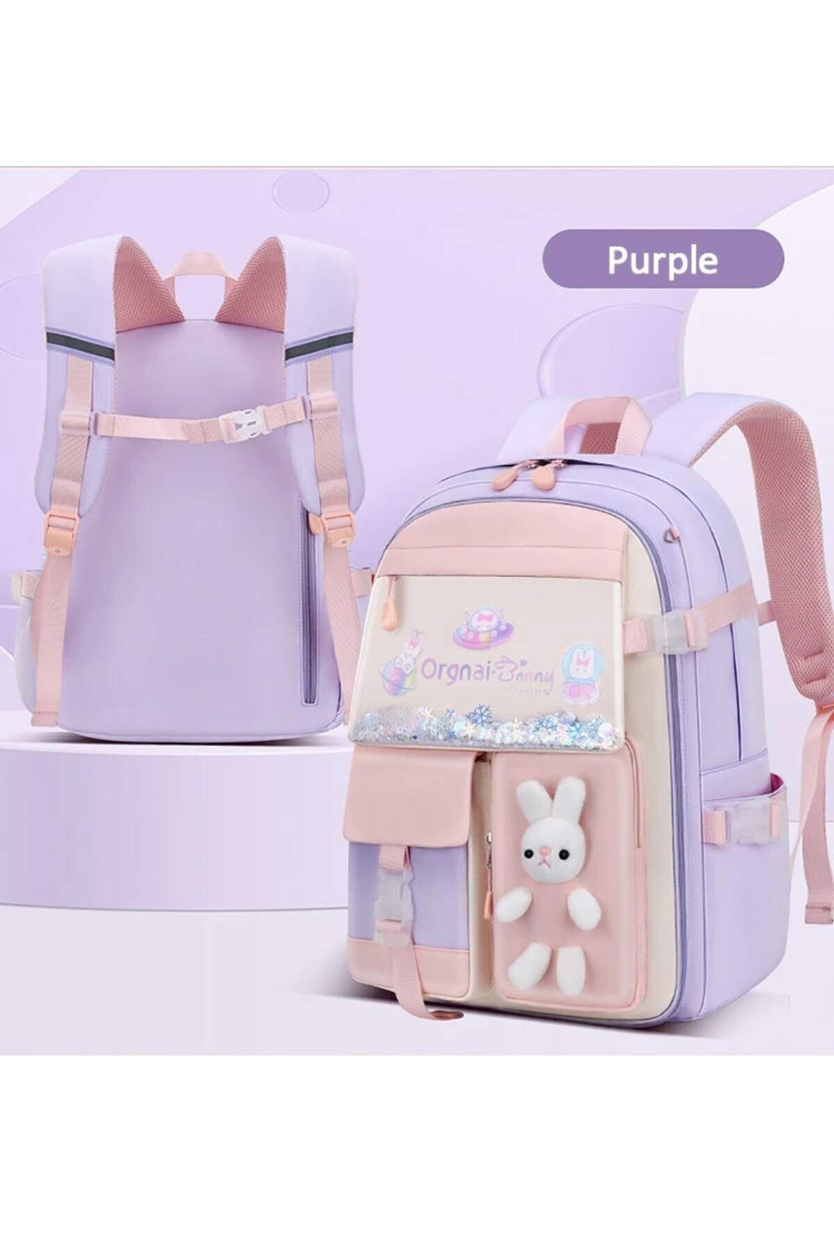 SERİN Aksesuarlı, tavşan oyuncaklı okul çantası