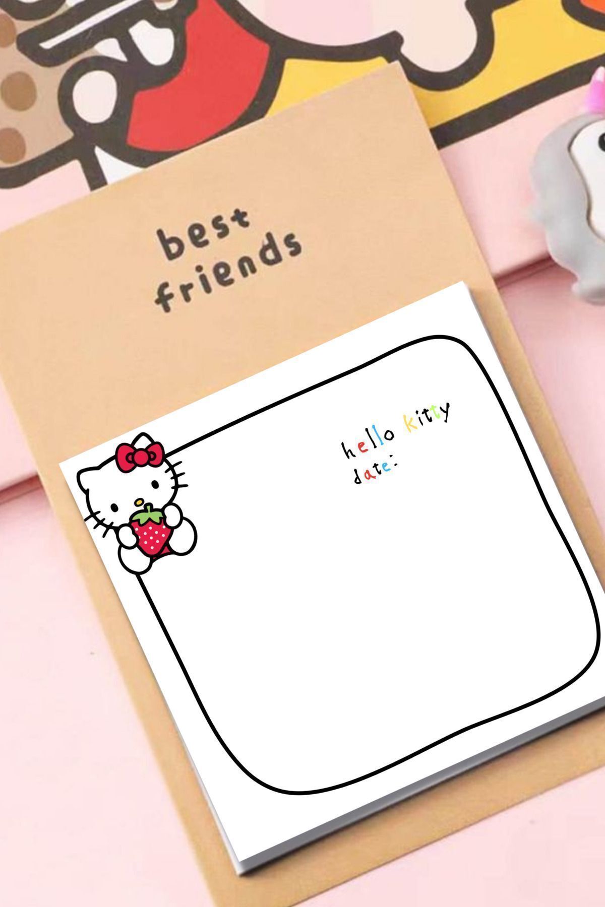 PastelSanat Hello Kitty Çilek Memopad Not Kağıdı Bloknot To do List Defter Ajanda Seti