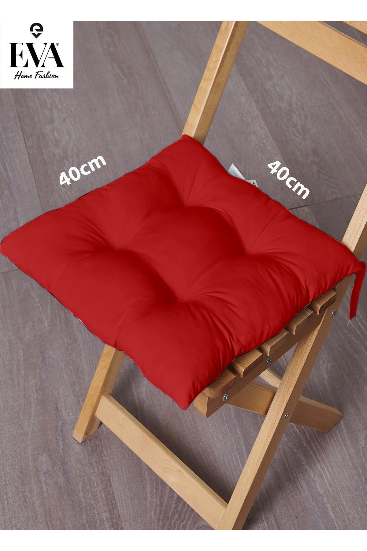 EVA Kırmızı Renkli Özel Dikim Bağcıklı Pofuduk Sandalye, Koltuk, Tabure Minderi 40x40 Cm