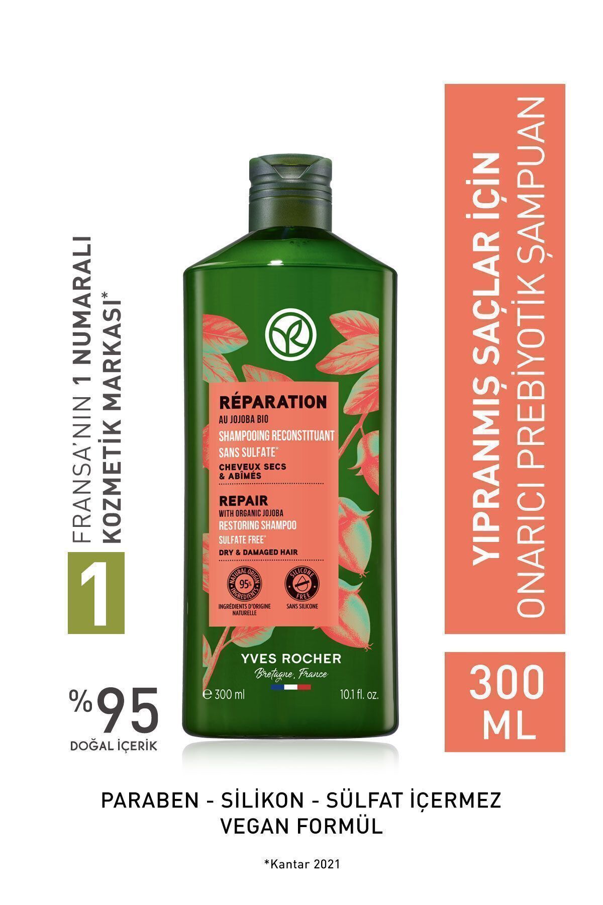 Yves Rocher Prebiotic Repair Shampoo - For Damaged Hair, Sulfate-free And Salt-free, Vegan-300 ml